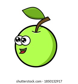 cute green apple vector logo design with eyes and mouth