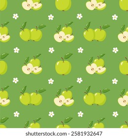 Cute green apples seamless pattern. Template for textile, wallpaper, packaging, cover, web, card, box, print, banner, ceramics