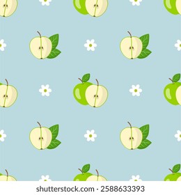 Cute green apples seamless pattern. Template for textile, wallpaper, packaging, cover, web, card, box, print, banner, ceramics