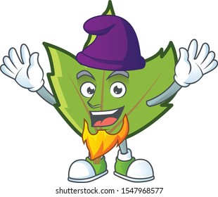 cute green autumn leaf in character elf.
