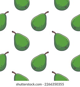 Cute green Avacado seamless pattern in doodle style.. Vector hand drawn cartoon Avacado illustration. Hand drawn Sketch of Avacado. Pattern for kids clothes.