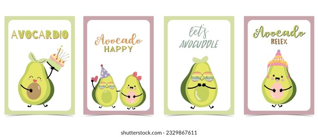 Cute green avocado card for birthday, baby shower greeting card, poster, postcard