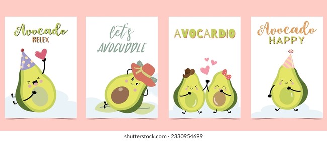 Cute green avocado card for birthday, baby shower greeting card, poster, postcard