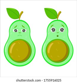 Cute, green avocado character with different characters. Print for clothes, stickers.