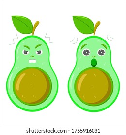 Cute, green avocado character with different characters. Print for clothes, stickers.