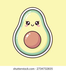 Cute green avocado with face blush and seed cartoon
