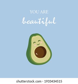 Cute green avocado with laughing faces vector illustration. Funny vegetables in cartoon style.  Colorful farm product for kids design of postcards, books, posters, textiles.