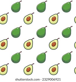 Cute green Avocado seamless pattern in doodle style.. Vector hand drawn cartoon Avocado illustration. Hand drawn Sketch of Avocado. Pattern for kids clothes.