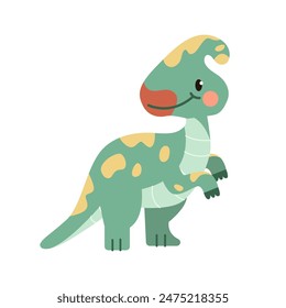 Cute Green Baby Dinosaur Isolated on a White Background. Design for Kids Clothes, Invitations, Greeting Cards. Vector Illustration.