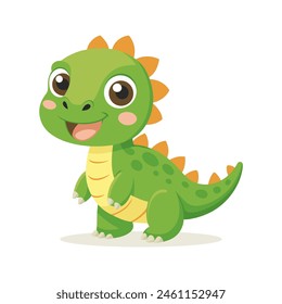 Cute green baby dinosaur on a white background. Design for greeting cards, invitations, print on clothes. Vector