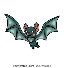 Cute green bat cartoon flying