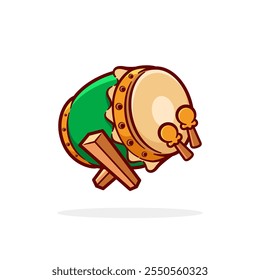 Cute Green Bedug Islamic Drum Icon. with cartoon design style isolated. Perfect for Ramadhan, Eid mubarak, or Islamic Event.