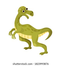 Cute Green Bipedal Dinosaur with Tail as Ancient Reptile Vector Illustration