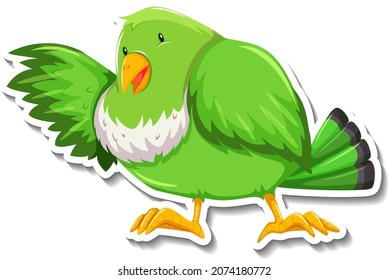 Cute green bird animal cartoon sticker illustration