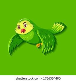 Cute green bird cartoon character illustration