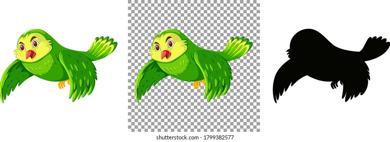 Cute green bird cartoon character illustration