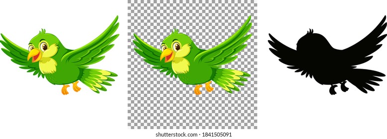 Cute green bird cartoon character illustration