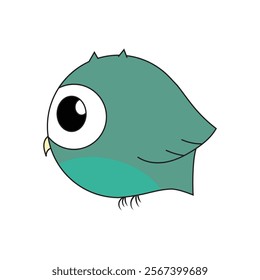 Cute green bird cartoon character, side part vector art