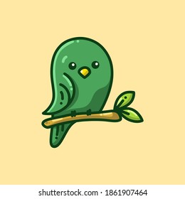 Cute green bird, simple flat vector illustration