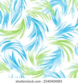 Cute green and blue leave seamless watercolor pattern on white background. Flower vector illustration. Watercolor print in rustic vintage style, textile or wallpapers.