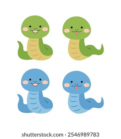 Cute green and blue snake character illustration. 2025 is called the ‘year of the snake’ in Asia and Korea.