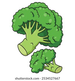 Cute green broccoli cartoon illustration.