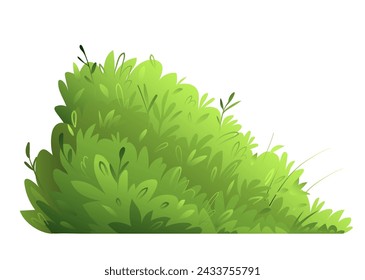 Netter grüner Busch aus dem Wald-Cartoon, isoliertes Naturobjekt für Kinder-Design. Flauschiger Busch mit Blättern und Ästen isolierte Clipart. Vektor handgezeichnete Illustration im Aquarell-Stil für Kinder.