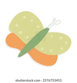 Cute Green Butterfly Doodle Vector Hand Drawn Isolated Illustration