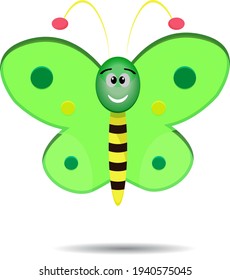 cute green butterfly simple shape isolated on white background