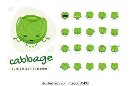 The Cute Green Cabbage. Isolated Vector Illustration