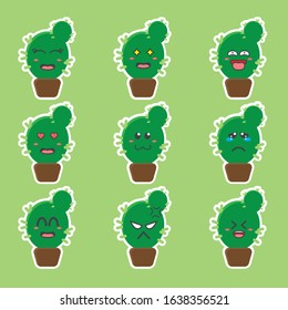 Cute Green Cactus Mascot Design Set