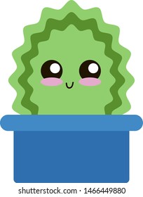 Cute green cactus in pot, illustration, vector on white background.