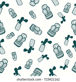 Cute green cactus seamless pattern vector