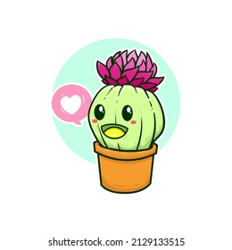 cute green cactus succulent cartoon doodle adorable character vector illustration