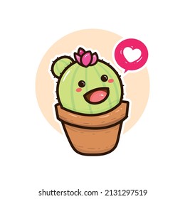 cute green cactus succulent cartoon doodle adorable character vector illustration