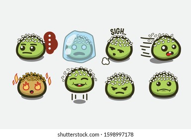 Cute Green Cake Character Vector Sticker Set with Multiple Expressions