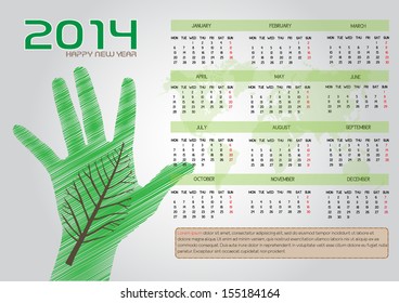cute and green calendar on 2014 year 