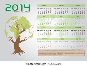 cute and green calendar on 2014 year