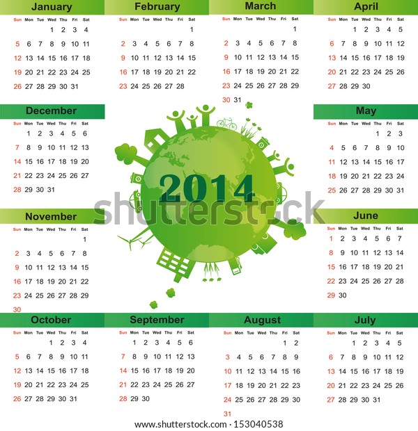 Cute and green calendar\
on 2014 year