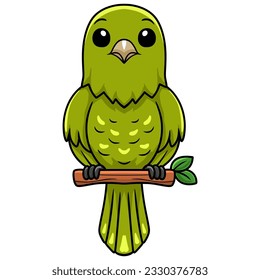 Cute green canary cartoon on tree branch