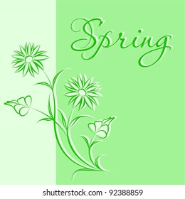 cute green card with spring flowers
