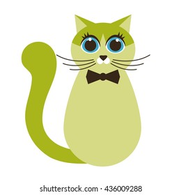 Cute green cartoon cat