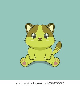 Cute green cartoon cat, vector for stickers or screen printing