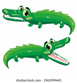 Cute green cartoon crocodile, alligator. Open mouth. Vector illustration.