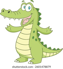 Cute green cartoon crocodile Vector clip art isolated on white background illustration