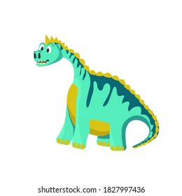 
Cute green cartoon dinosaur, Dinosaur character for children's books and stories and various children's things, Vector character isolated on a white background.