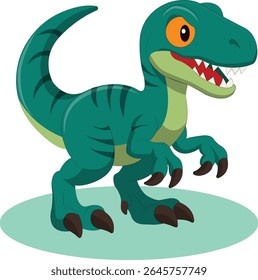 Cute green cartoon dinosaur vector with sharp claws and big eyes, ideal for kids' projects, stickers, nursery art, games, and educational materials. Fun and playful character design.