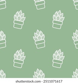 Cute green cartoon doodle cactus seamless pattern, Vector.