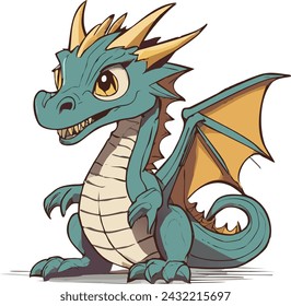 Cute green cartoon dragon vector