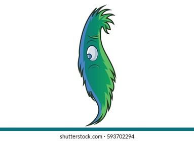 Cute Green Cartoon Sad with eye pointing to left. Vector Illustration. Isolated on white background.
